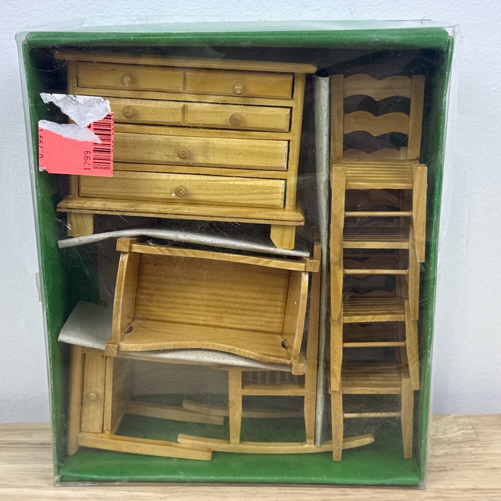 VTG NEW MSR Imports Dollhouse Furniture Mini Nursery Baby 8 Pieces Wood